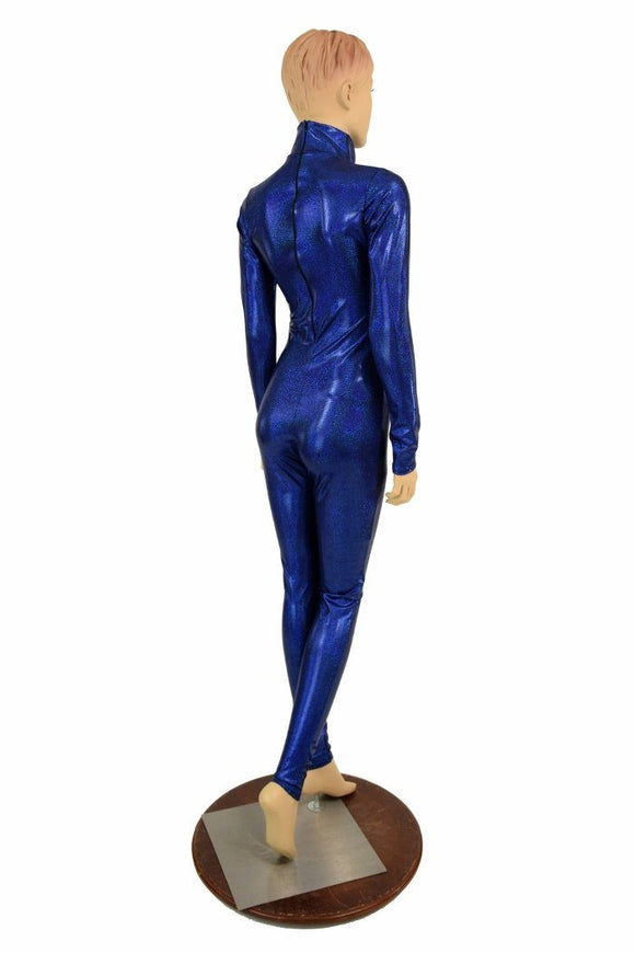 Blue Sparkly Jewel Turtle Neck Catsuit - Coquetry Clothing