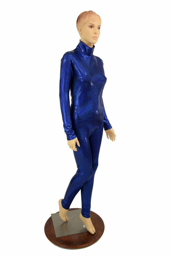 Blue Sparkly Jewel Turtle Neck Catsuit - Coquetry Clothing