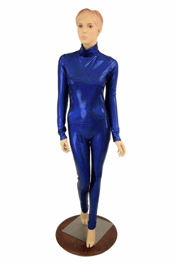 Blue Sparkly Jewel Turtle Neck Catsuit - 1