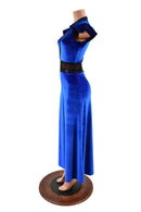 Blue Velvet Wide Leg Jumpsuit with Mesh Waist Panel - Coquetry Clothing