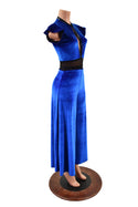 Blue Velvet Wide Leg Jumpsuit with Mesh Waist Panel - 7