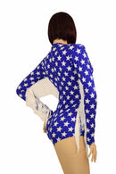 Blue & White Star V Neck Fringe Romper - Coquetry Clothing