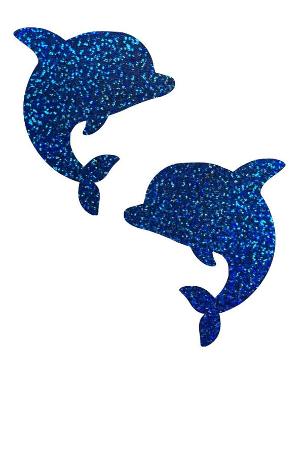 Blue Sparkly Jewel Dolphin Pasties - 1