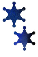 Blue Sparkly Jewel Sheriff Star Pasties - 1