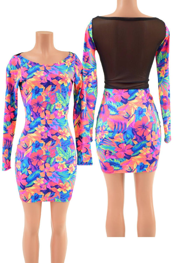 Boat Neck Bodycon Dress with Mesh Back - 1