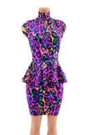 Bodycon Peplum Mini Dress with Mini Cap Sleeves and Turtleneck - Coquetry Clothing