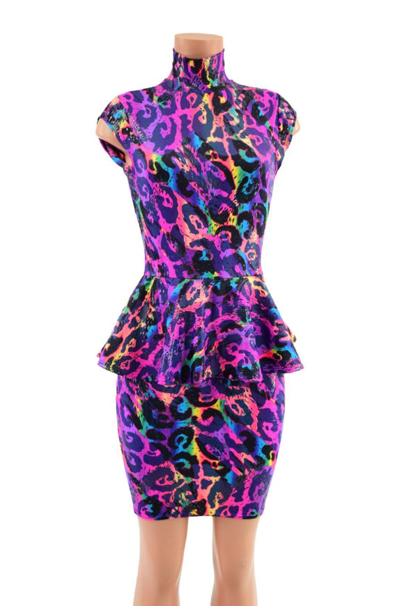 Bodycon Peplum Mini Dress with Mini Cap Sleeves and Turtleneck - Coquetry Clothing