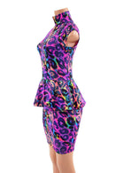 Bodycon Peplum Mini Dress with Mini Cap Sleeves and Turtleneck - Coquetry Clothing