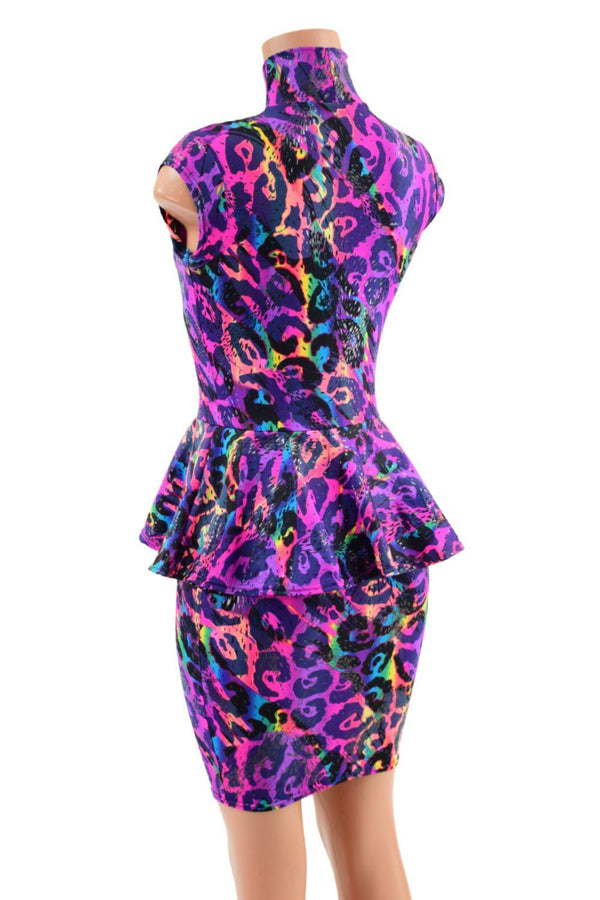 Bodycon Peplum Mini Dress with Mini Cap Sleeves and Turtleneck - 4