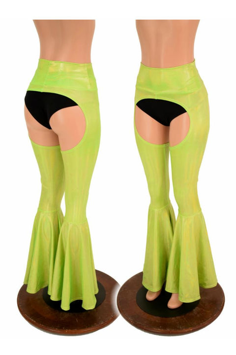 Lime Holo Bell Bottom Flare Chaps - Coquetry Clothing