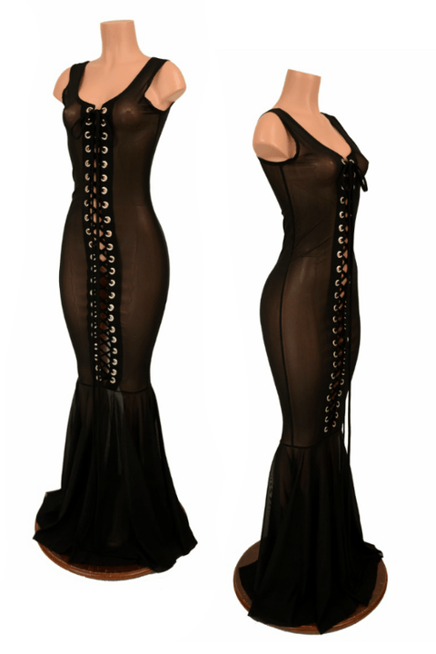 Lace Up Mesh Gown - Coquetry Clothing