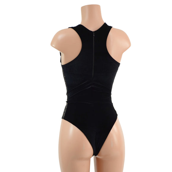 Brazilian Cut Racerback Romper with Side Panels and Back Zipper - Coquetry Clothing