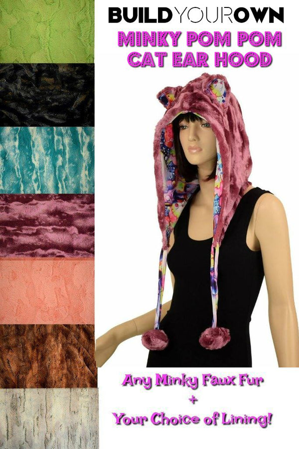 Build Your Own Minky Pom Pom Cat Ear Hood - 1