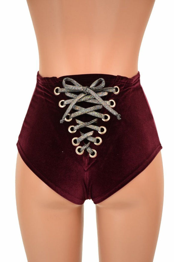 Burgundy Back Lace Up Siren Shorts - Coquetry Clothing