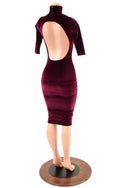 Burgundy Velvet Backless Dress with Window Neckline - 6
