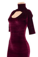 Burgundy Velvet Backless Dress with Window Neckline - Coquetry Clothing