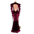 Burgundy Velvet Backless Laceup Puddle Train Gown with Spikes - Coquetry Clothing