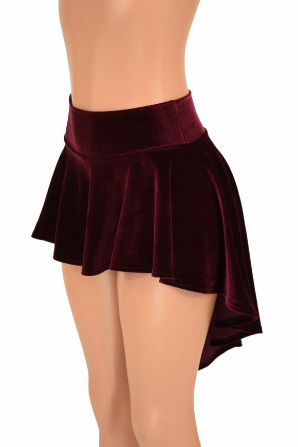 Burgundy Velvet Hi - Lo Mini Skirt - Coquetry Clothing