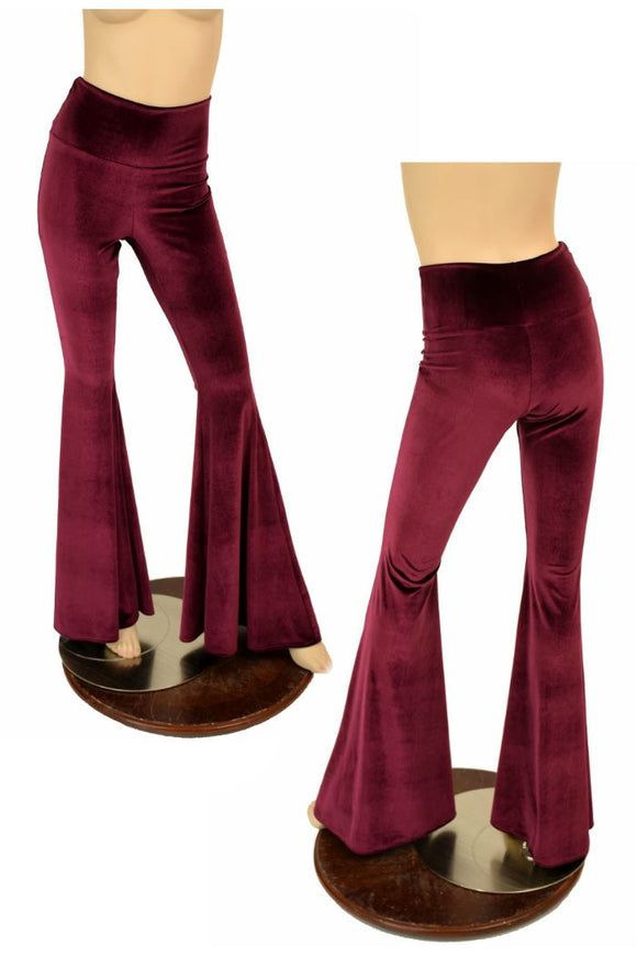 Burgundy Velvet High Waist Solar Flares - Coquetry Clothing