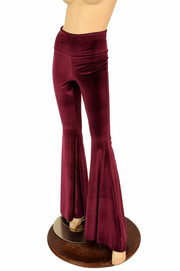 Burgundy Velvet High Waist Solar Flares - Coquetry Clothing