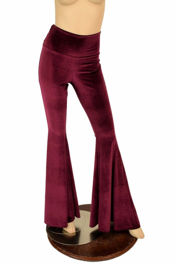 Burgundy Velvet High Waist Solar Flares - Coquetry Clothing