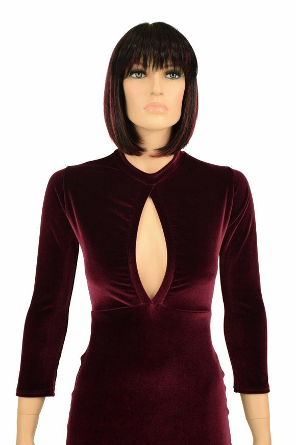 Burgundy Velvet Keyhole Dress - Coquetry Clothing
