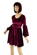 Burgundy Velvet Lantern Sleeve Skater Dress - Coquetry Clothing