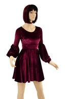Burgundy Velvet Lantern Sleeve Skater Dress - Coquetry Clothing