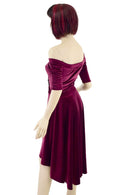 Burgundy Velvet Off Shoulder Hi Lo Dress - Coquetry Clothing