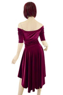 Burgundy Velvet Off Shoulder Hi Lo Dress - Coquetry Clothing