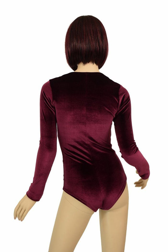 Burgundy Velvet Siren Cut Romper - Coquetry Clothing