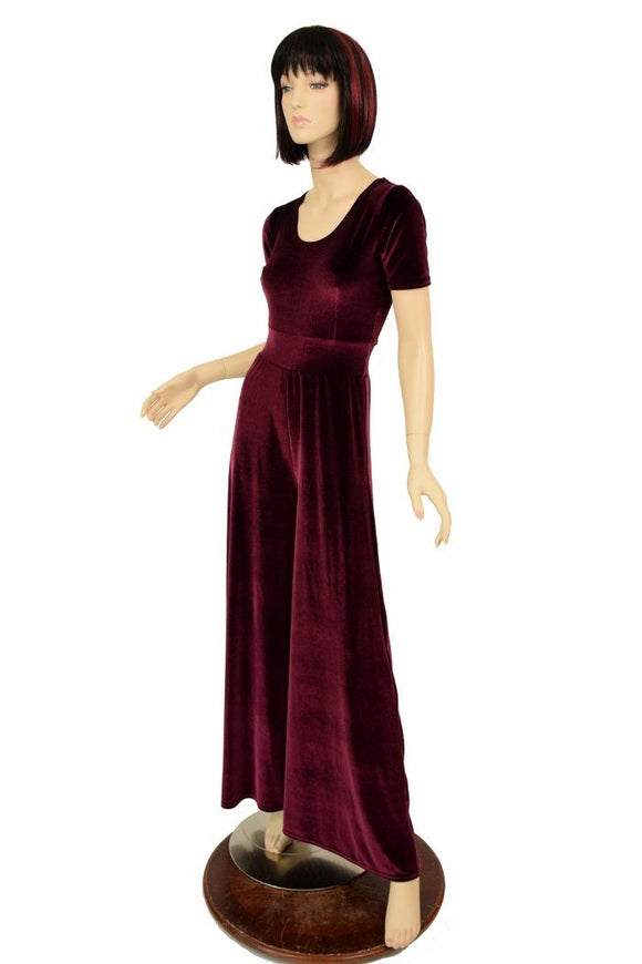 Burgundy Velvet Wide Leg Jumpsuit - Coquetry Clothing