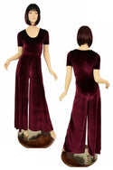 Burgundy Velvet Wide Leg Jumpsuit - 1
