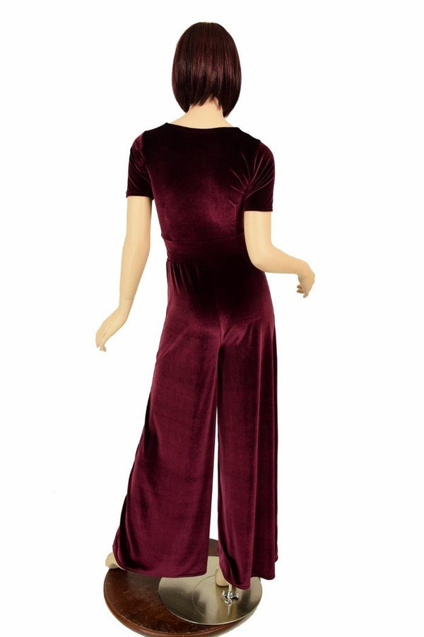 Burgundy Velvet Wide Leg Jumpsuit - 4