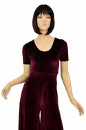 Burgundy Velvet Wide Leg Jumpsuit - 6