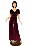Burgundy Velvet Wide Leg Jumpsuit - 2