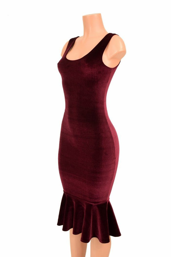 Burgundy Velvet Wiggle Dress - Coquetry Clothing