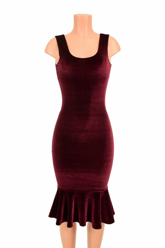 Burgundy Velvet Wiggle Dress - Coquetry Clothing