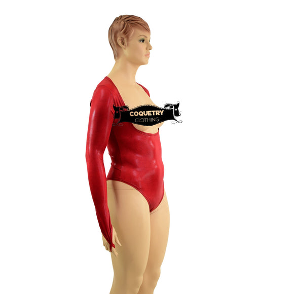Bustless Coagulant Romper with Skinny Sleeves and Fingerloops, Brazilian Cut Leg - Coquetry Clothing