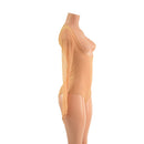 Bustless Mesh Romper with Skinny Sleeves and Fingerloops, Brazilian Cut Leg - Coquetry Clothing