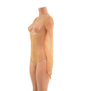 Bustless Mesh Romper with Skinny Sleeves and Fingerloops, Brazilian Cut Leg - Coquetry Clothing