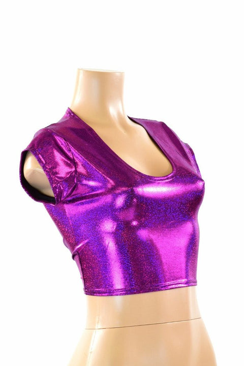 Fuchsia Sparkly Jewel Cap Sleeve Crop Top - Coquetry Clothing