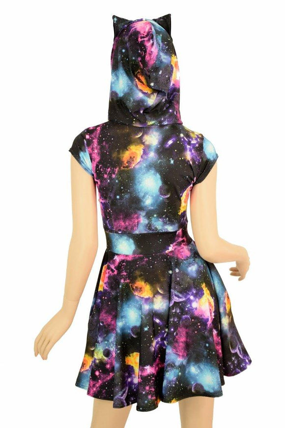 Cap Sleeve Galaxy Cat Skater Dress - Coquetry Clothing
