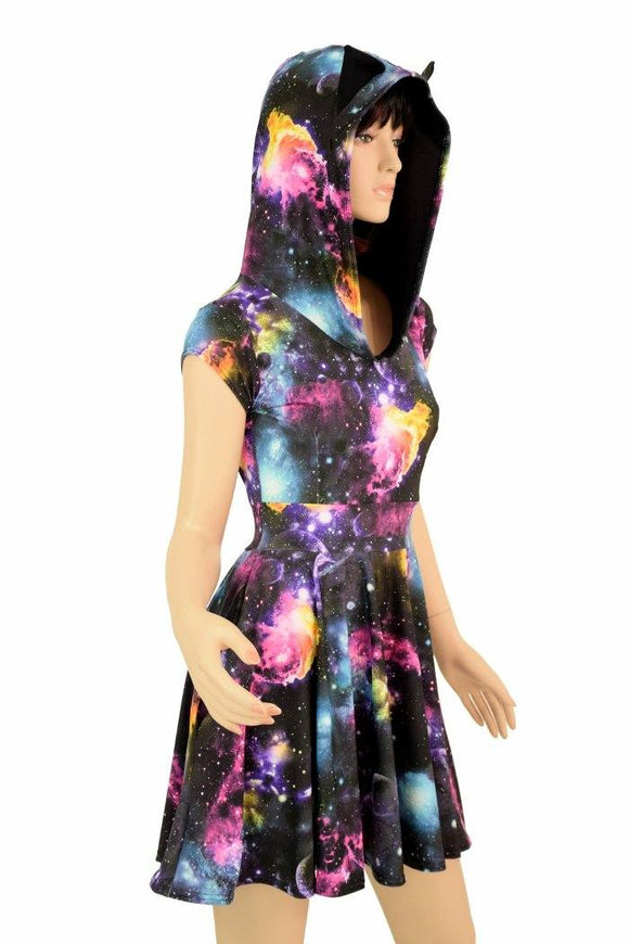 Cap Sleeve Galaxy Cat Skater Dress - Coquetry Clothing