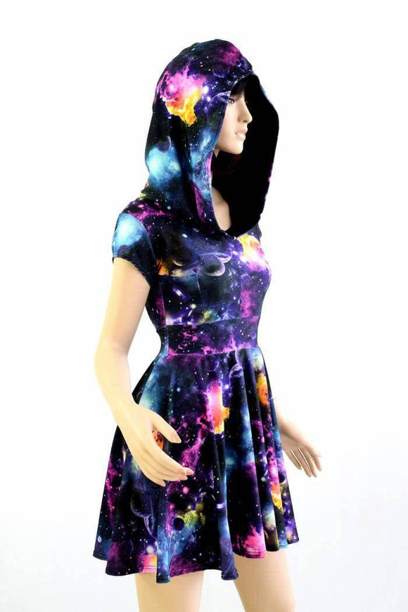 Cap Sleeve Galaxy Hooded Skater Dress - Coquetry Clothing