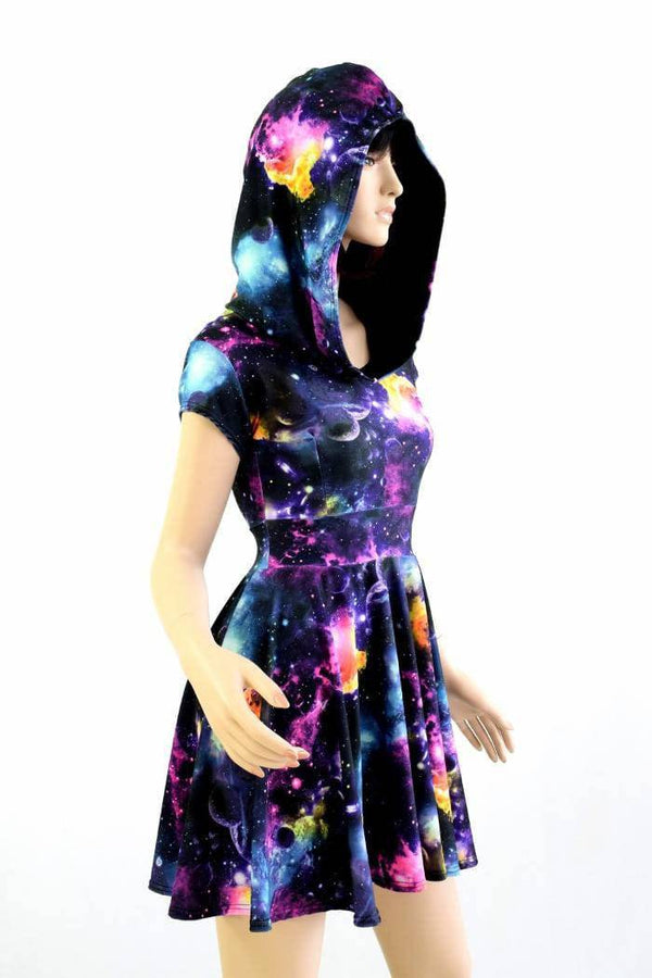 Cap Sleeve Galaxy Hooded Skater Dress - 2