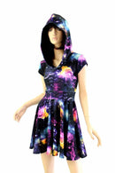 Cap Sleeve Galaxy Hooded Skater Dress - Coquetry Clothing