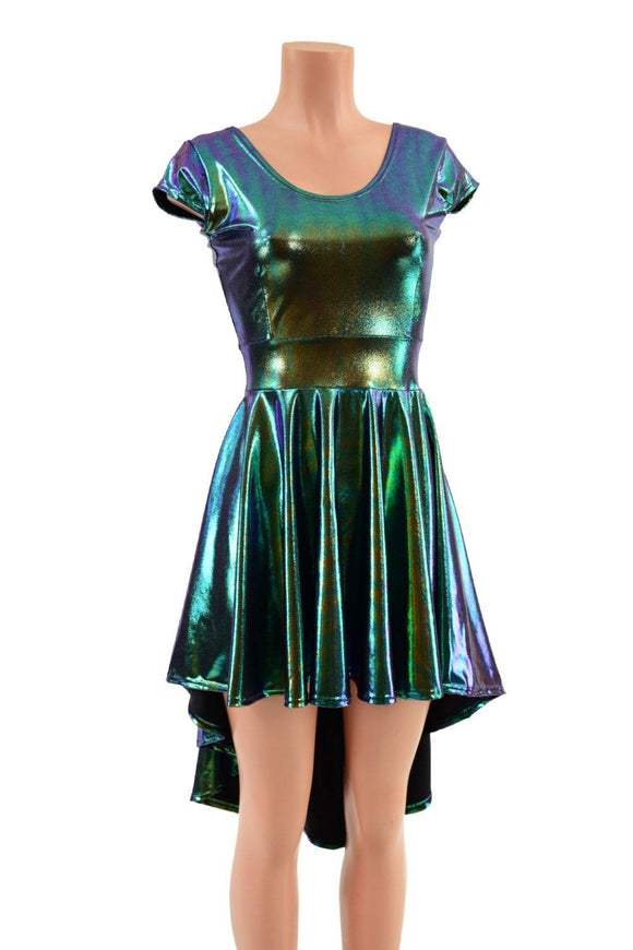 Cap Sleeve Hi Lo Skater Dress in Scarab - Coquetry Clothing