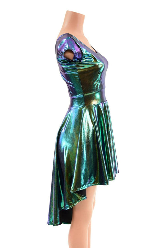 Cap Sleeve Hi Lo Skater Dress in Scarab - Coquetry Clothing