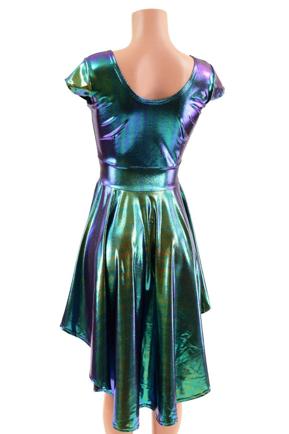 Cap Sleeve Hi Lo Skater Dress in Scarab - Coquetry Clothing